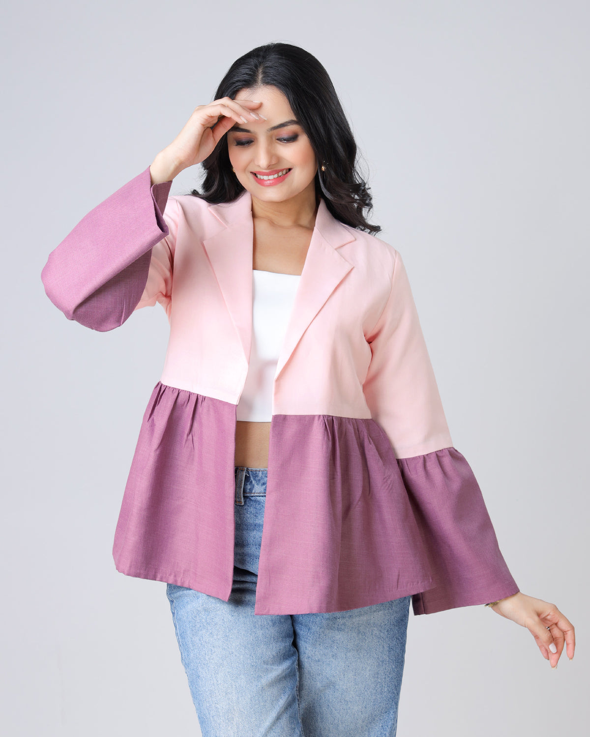 Color-Spliced Statement Frilled Jacket For Women