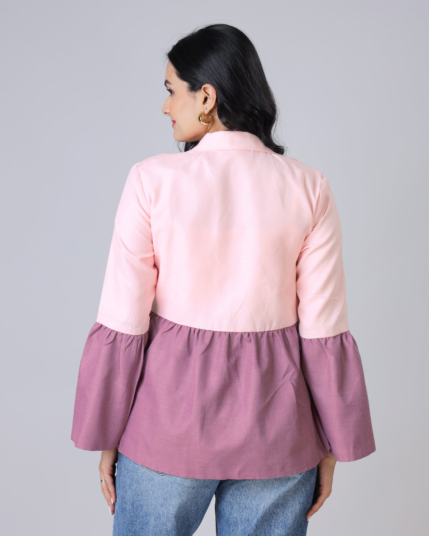 Color-Spliced Statement Frilled Jacket For Women