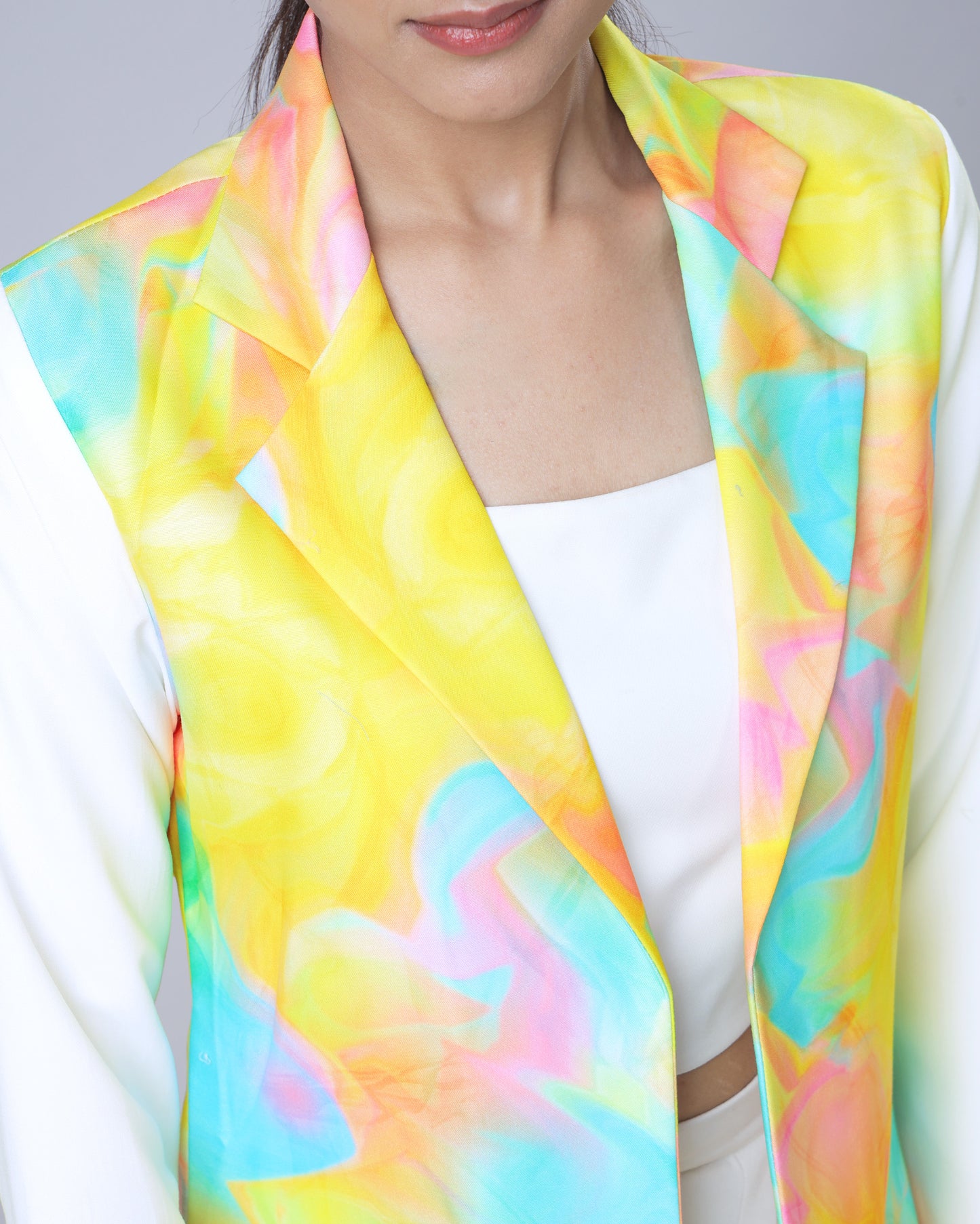 Trendy Tye And Dye Color Block Notched Collar Jacket