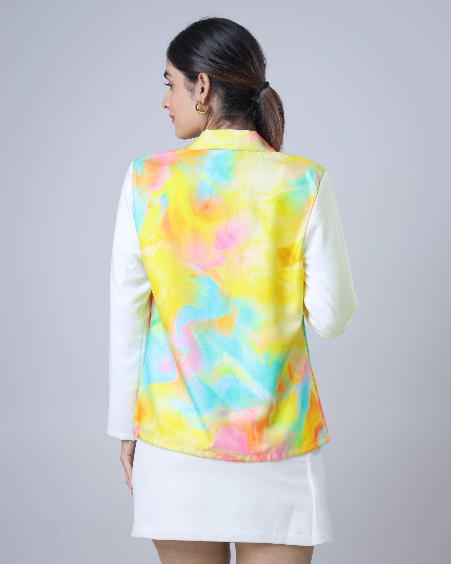 Trendy Tye And Dye Color Block Notched Collar Jacket