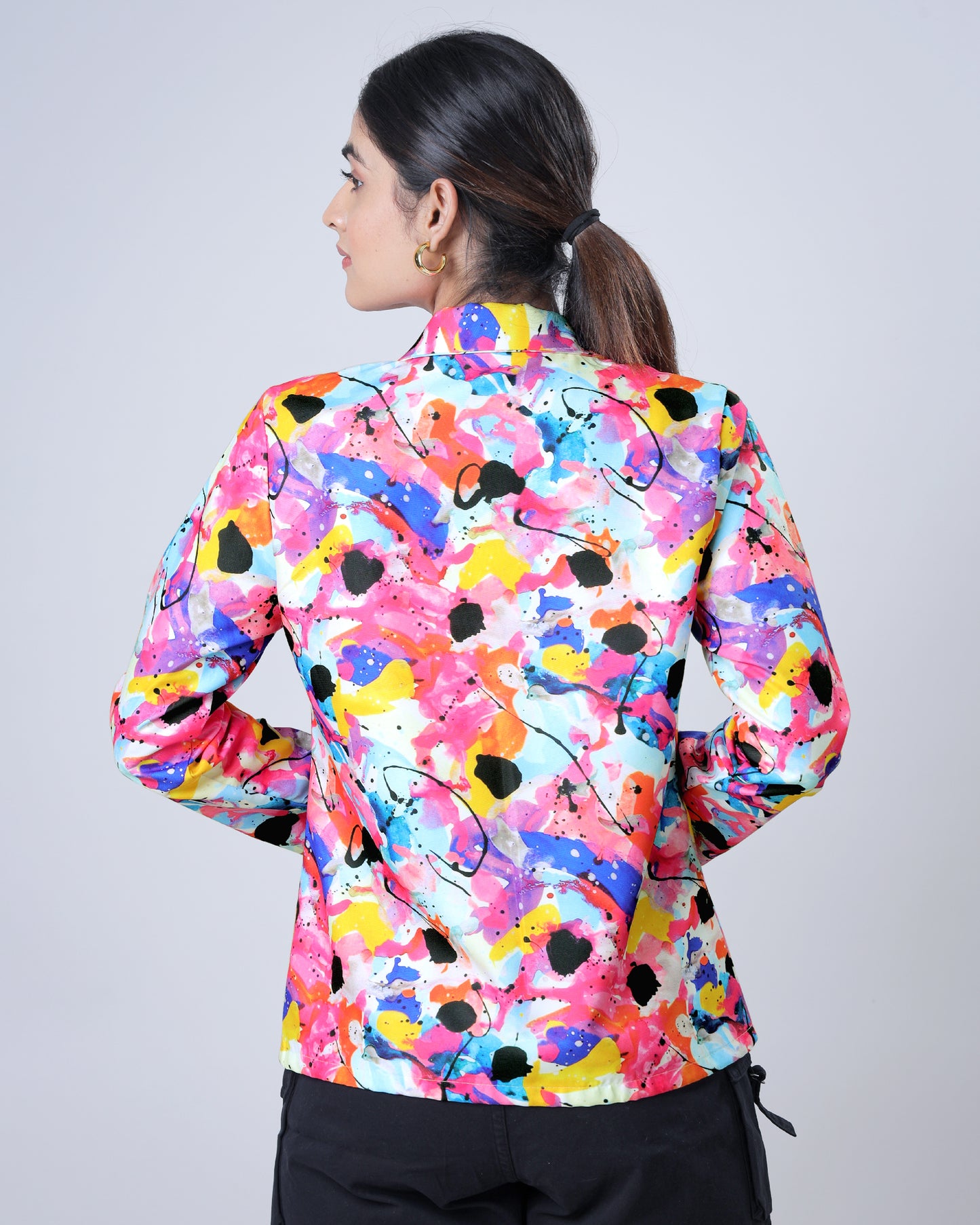 Beautiful Plush Floral Notched Collar Women's Jacket