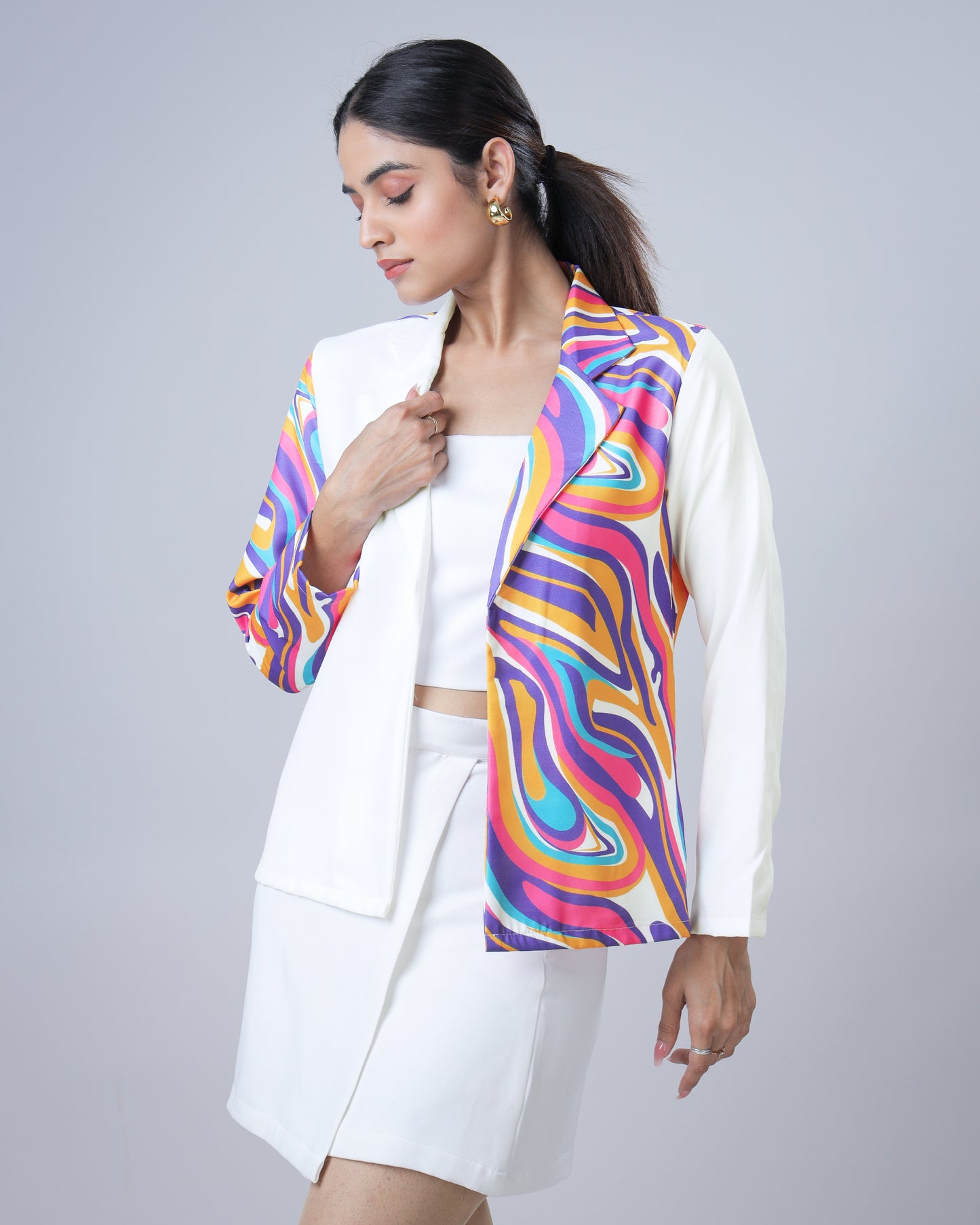 Bestselling Abstract Color Block Notched Collar Jacket