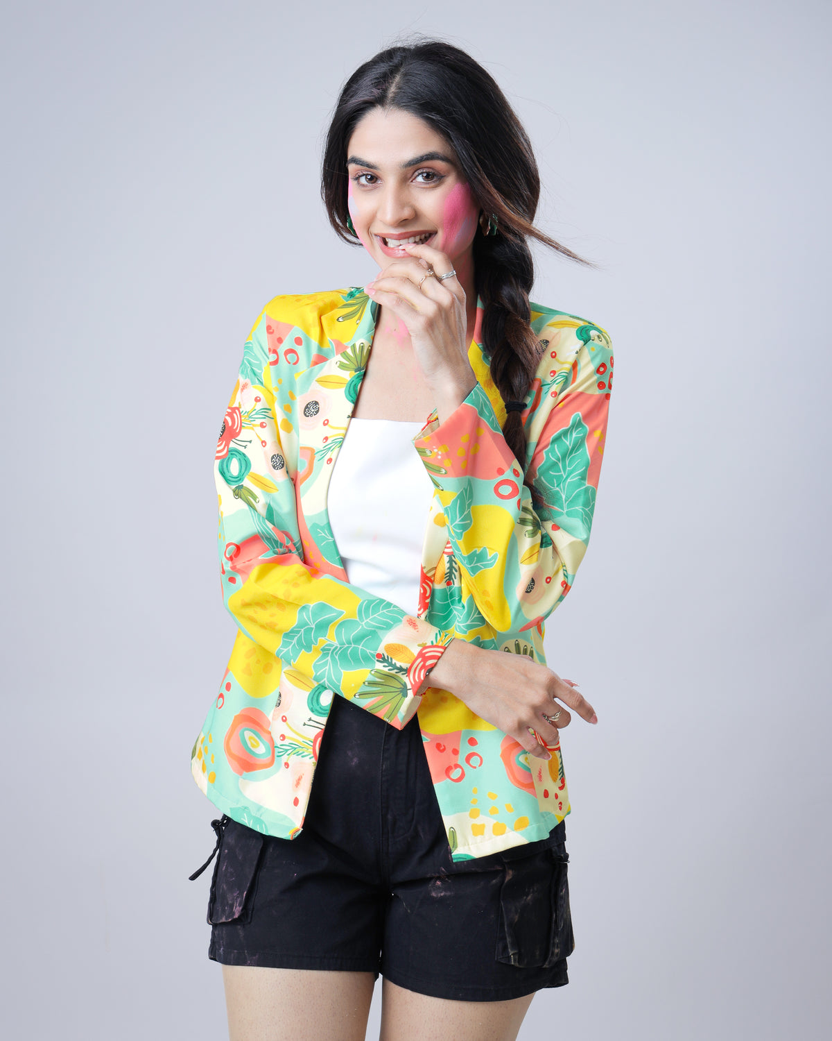 Womens Aquatic Floral Notched Collar Jacket