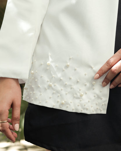Plain White Pearl Hand Embellish Work Jacket
