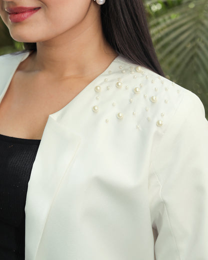 Plain White Pearl Hand Embellish Work Jacket