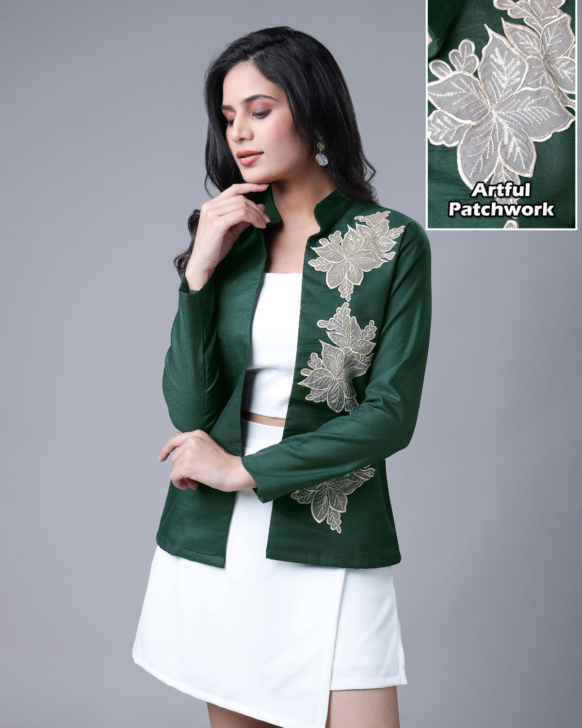 ExclusivVibe Patchwork Jacket for Women Wihh Solid Color