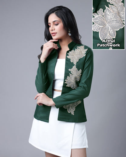 ExclusivVibe Patchwork Jacket for Women Wihh Solid Color
