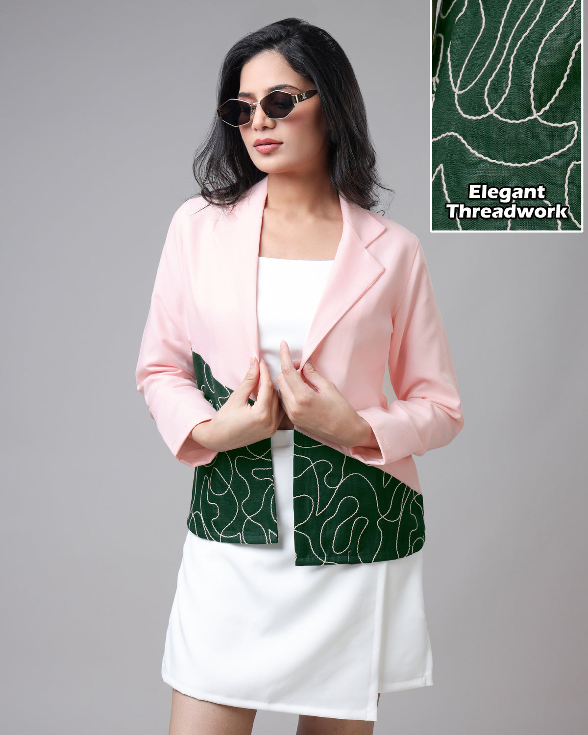 Fabjack - Women's Colorblock Thread Work Embroidery Jacket