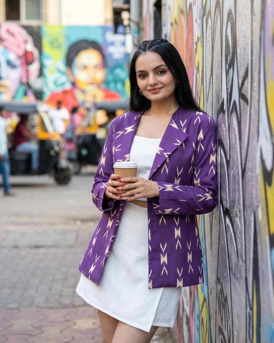 Trendy Ikkat Inspired Office Wear Jacket For Women