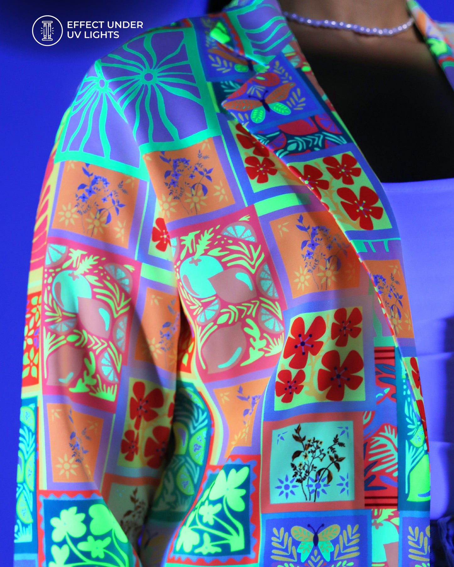 Neon Bloom Boxy Jacket For Women – UV Glow Floral Edition