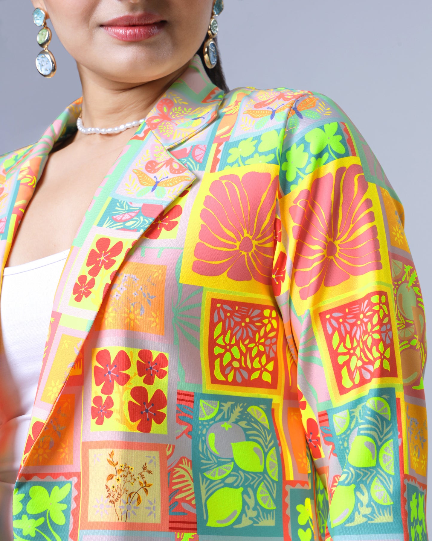Neon Bloom Boxy Jacket For Women – UV Glow Floral Edition