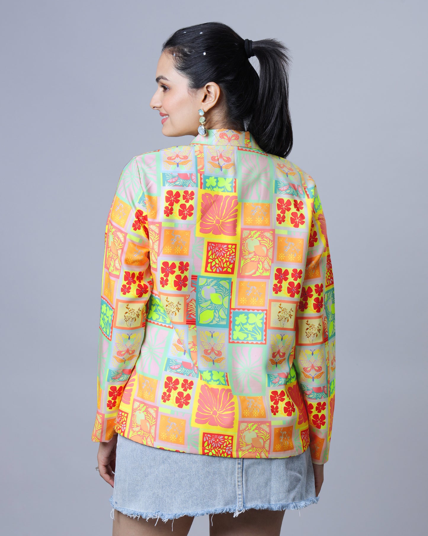 Neon Bloom Boxy Jacket For Women – UV Glow Floral Edition