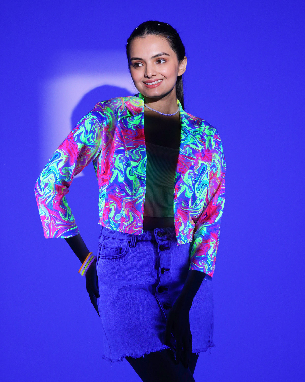 Women's Neon Marble Short Jacket for Disco Nights