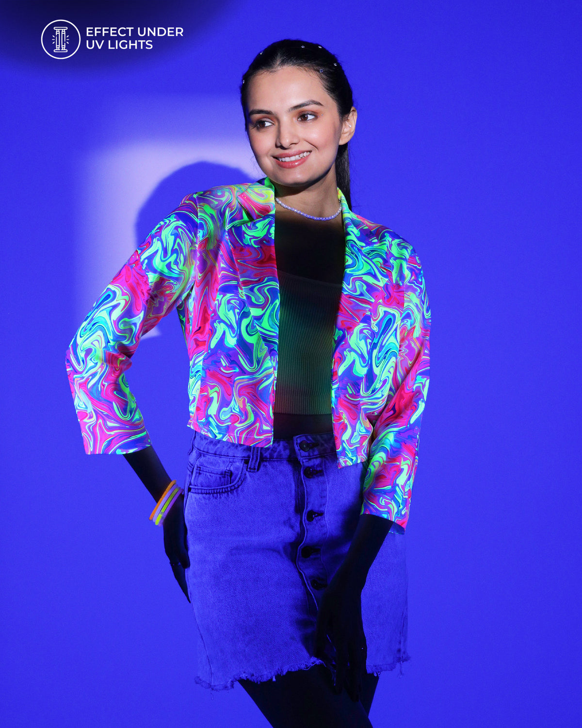 Women's Neon Marble Short Jacket for Disco Nights