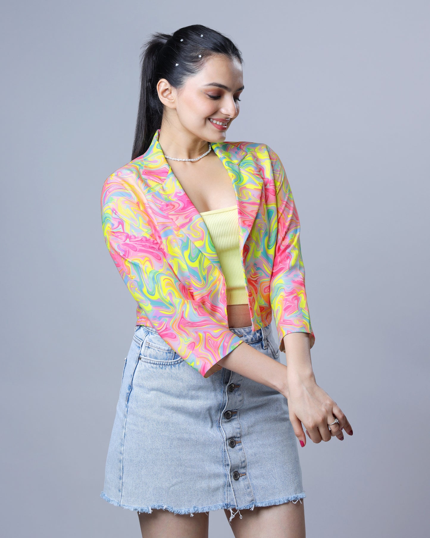Women's Neon Marble Short Jacket for Disco Nights
