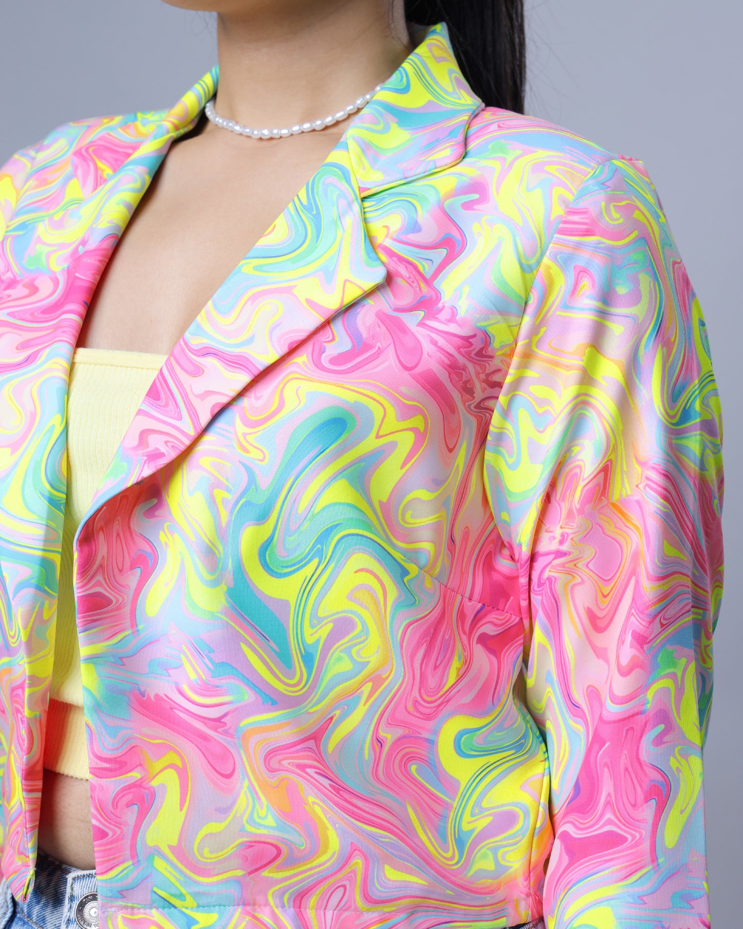 Women's Neon Marble Short Jacket for Disco Nights