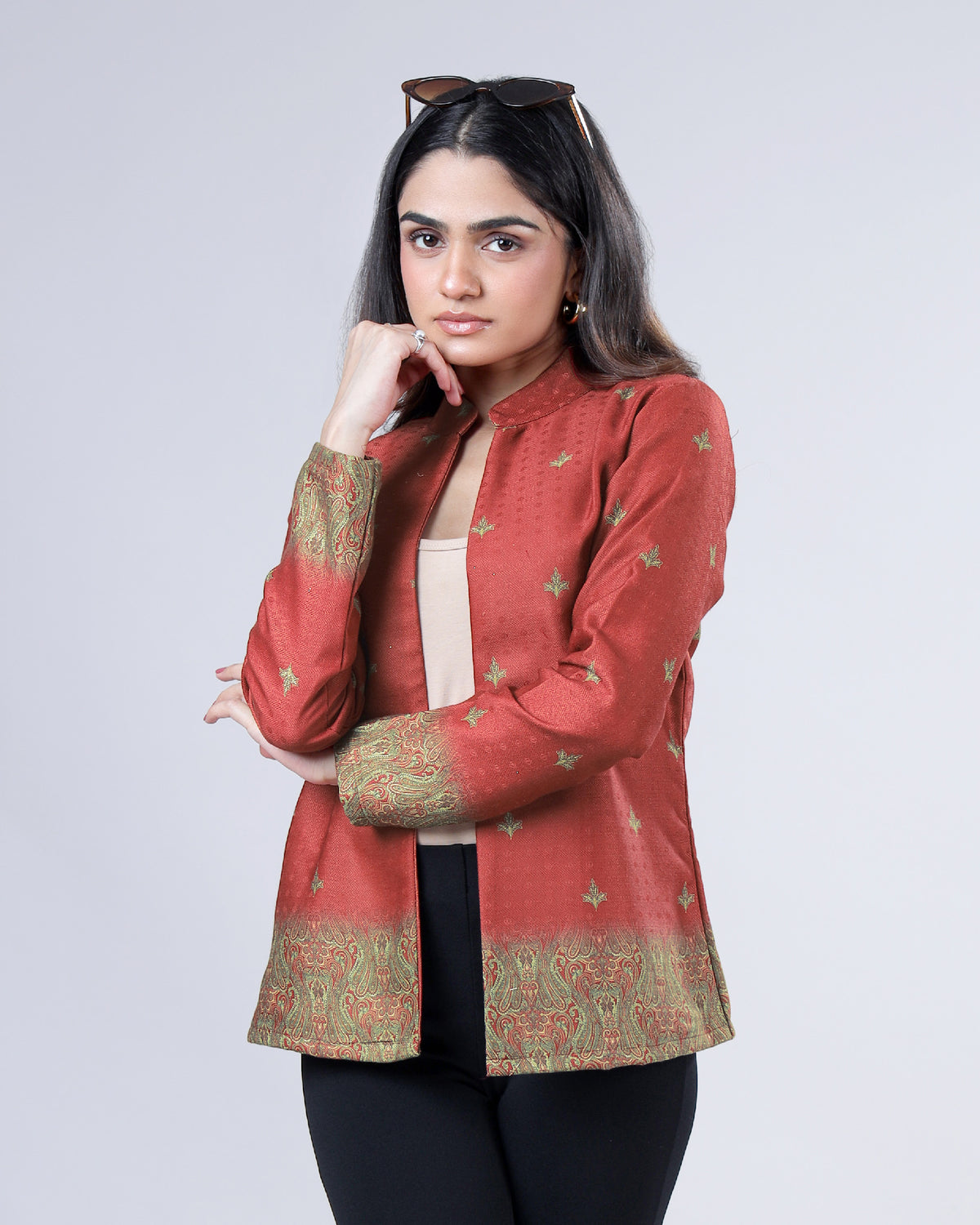 Vintage Floral Motif Pashmina Jacket For Women