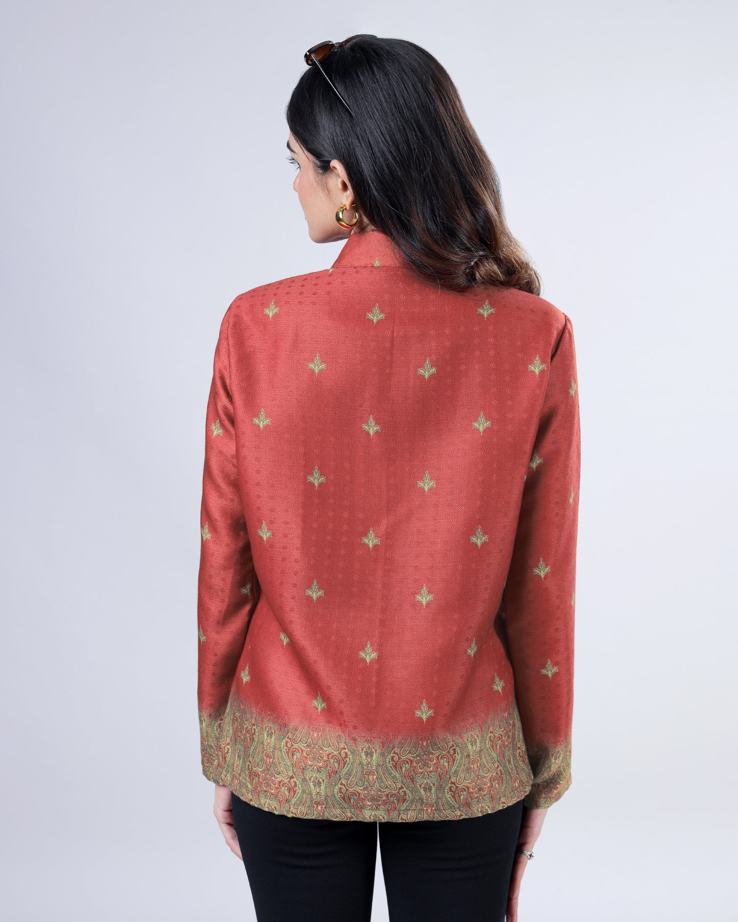 Vintage Floral Motif Pashmina Jacket For Women