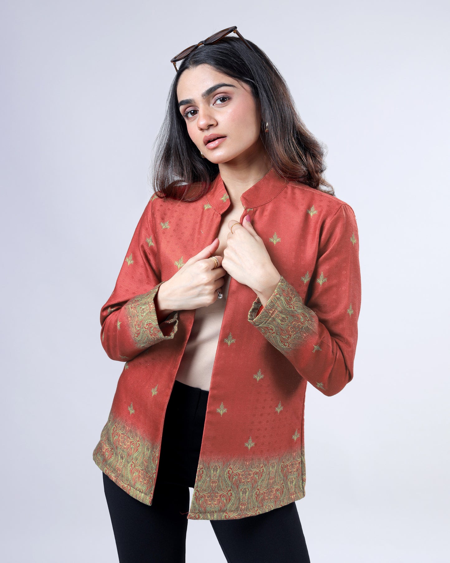 Vintage Floral Motif Pashmina Jacket For Women