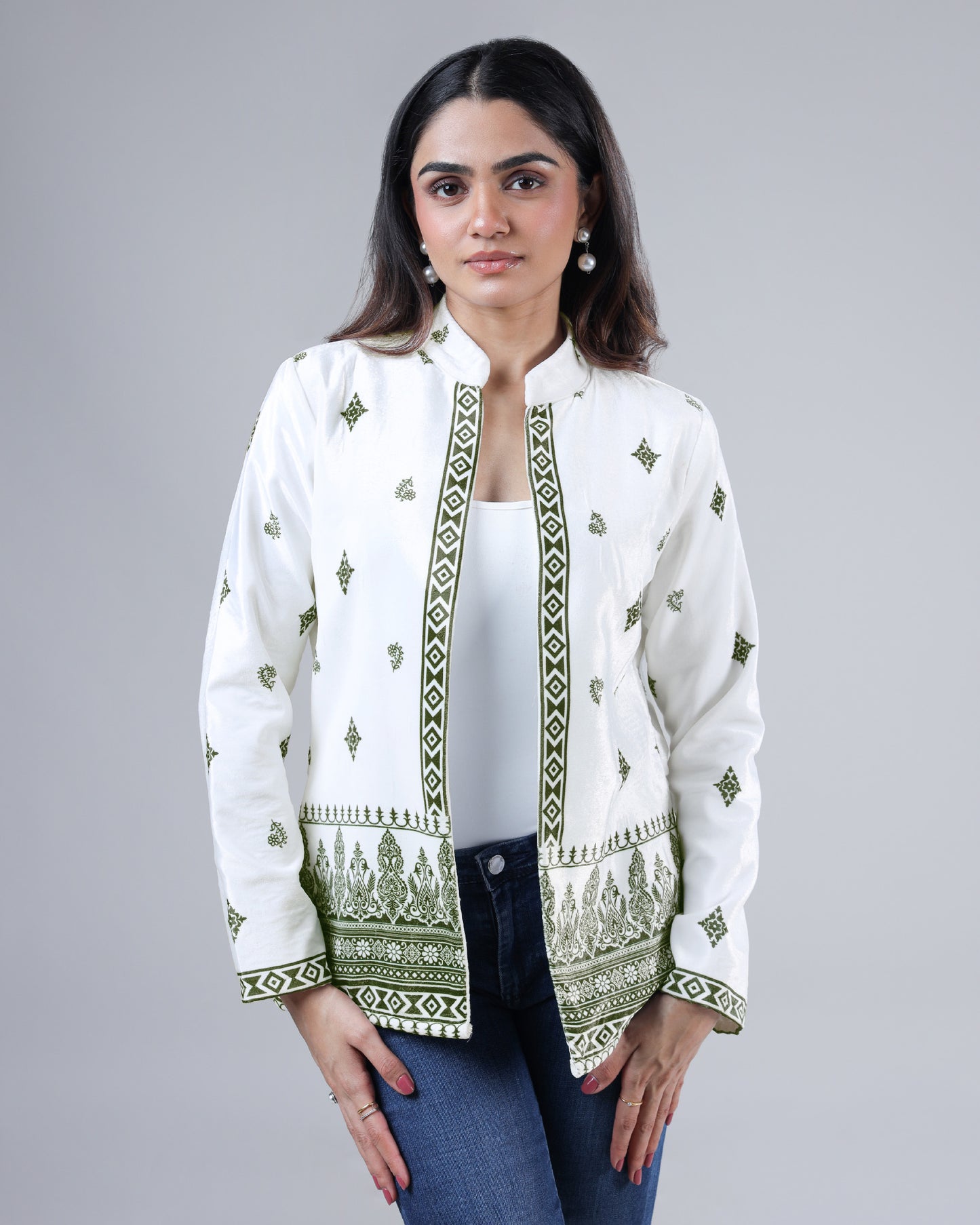 Blooming Floral Premium Velvet Jacket For Women