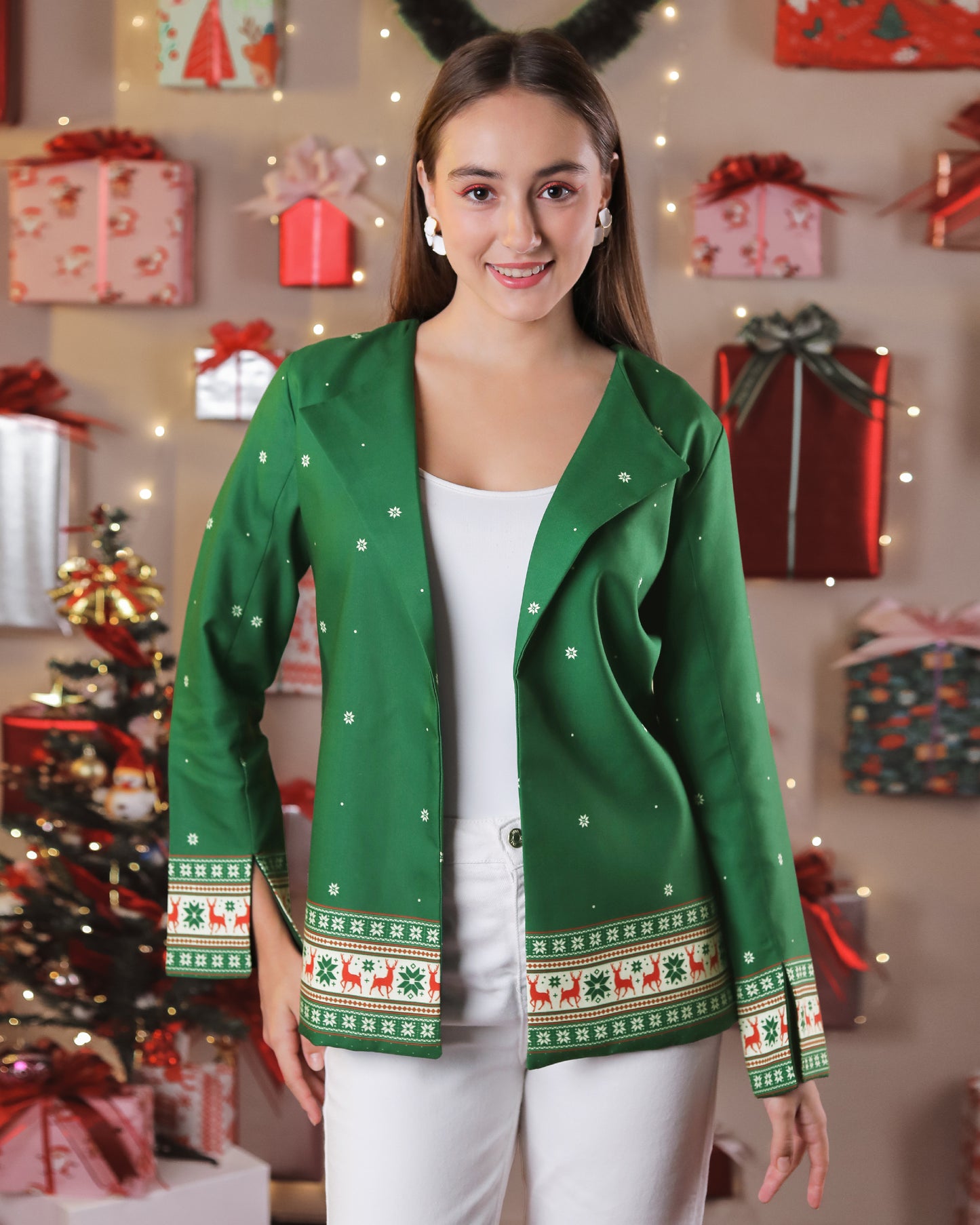 Holiday Spark Womens Jacket - Christmas Theme Quirky Santa Vibes