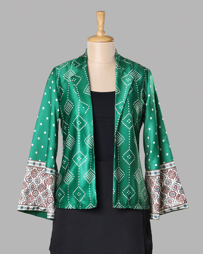 Bell-Sleeve Bandhani Jacket - Trendy Fusionwear for NYE 2026