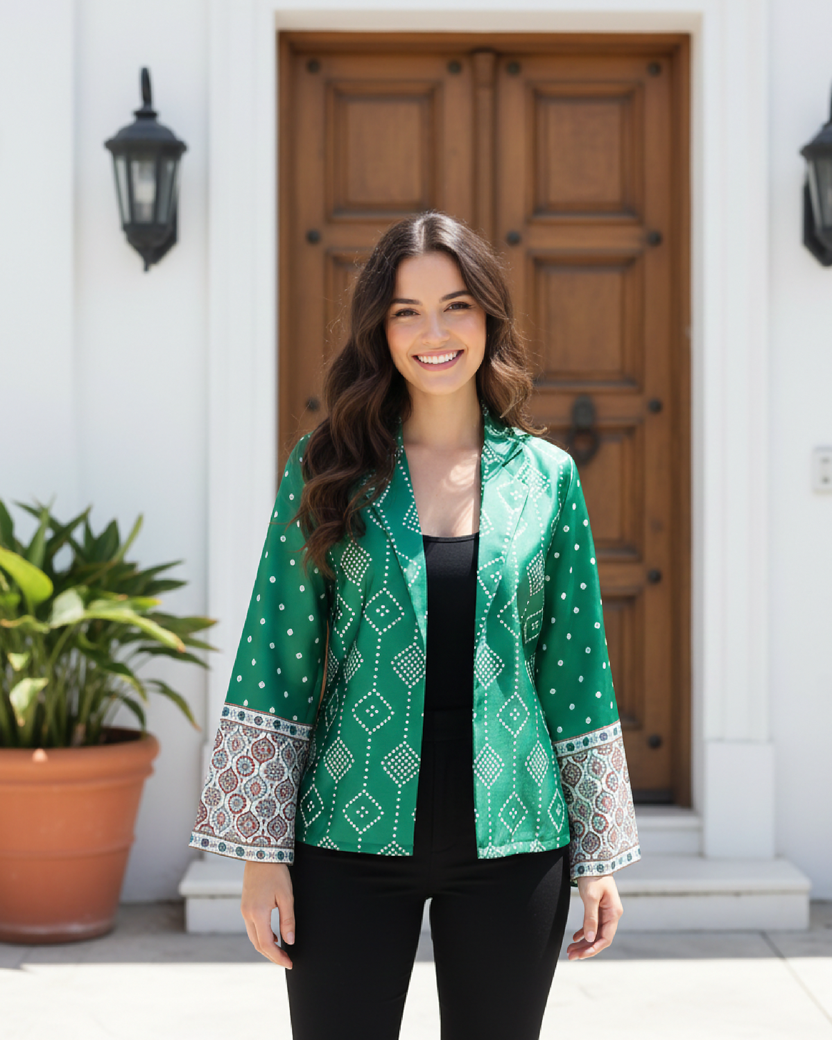 Bell-Sleeve Bandhani Jacket - Trendy Fusionwear for NYE 2026