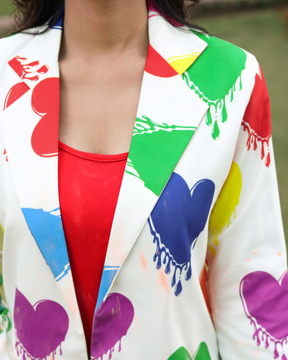 Multicolor Heart Print Holi Jacket For Women