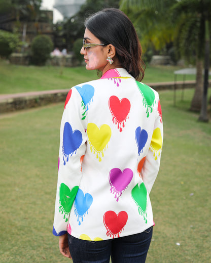Multicolor Heart Print Holi Jacket For Women