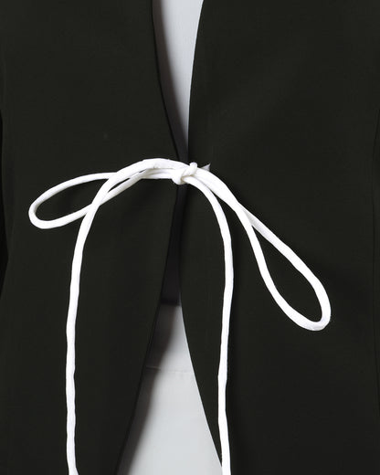 Sleek Tie- Front Solid Jacket - Modern Muse Edit 🖤🌿