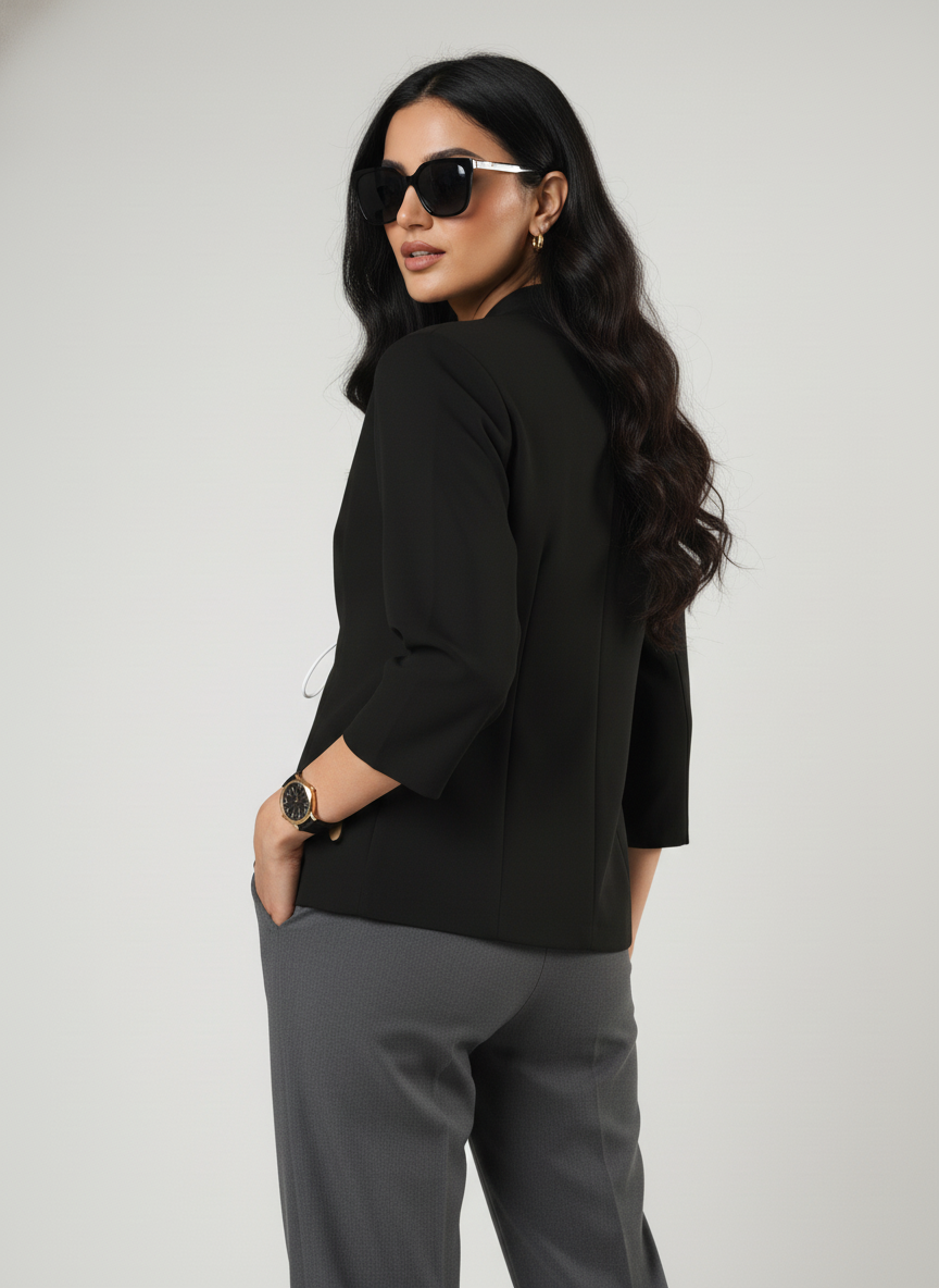 Sleek Tie- Front Solid Jacket - Modern Muse Edit 🖤🌿
