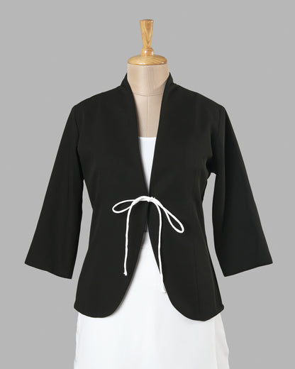 Sleek Tie- Front Solid Jacket - Modern Muse Edit 🖤🌿