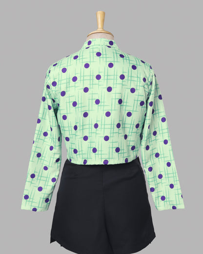 Viral Soft Girl Mint Dot Cropped Jacket