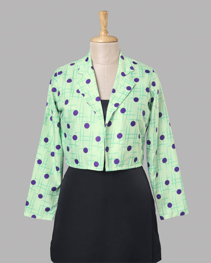 Viral Soft Girl Mint Dot Cropped Jacket