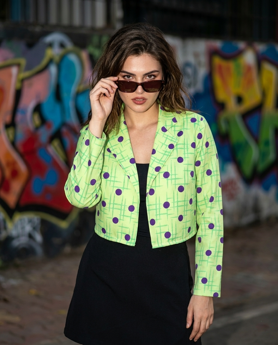 Viral Soft Girl Mint Dot Cropped Jacket