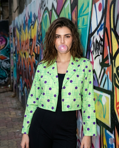 Viral Soft Girl Mint Dot Cropped Jacket