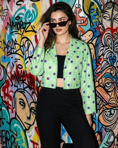 Viral Soft Girl Mint Dot Cropped Jacket