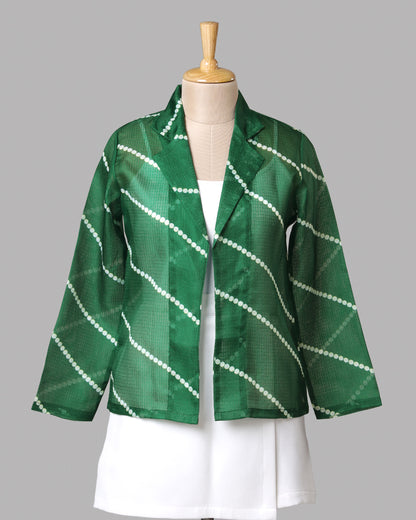 💚 GEN-Z Favorite – Green Ethnic Fusion Leheriya Women's Jacket