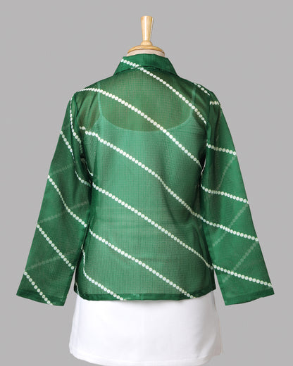 💚 GEN-Z Favorite – Green Ethnic Fusion Leheriya Women's Jacket