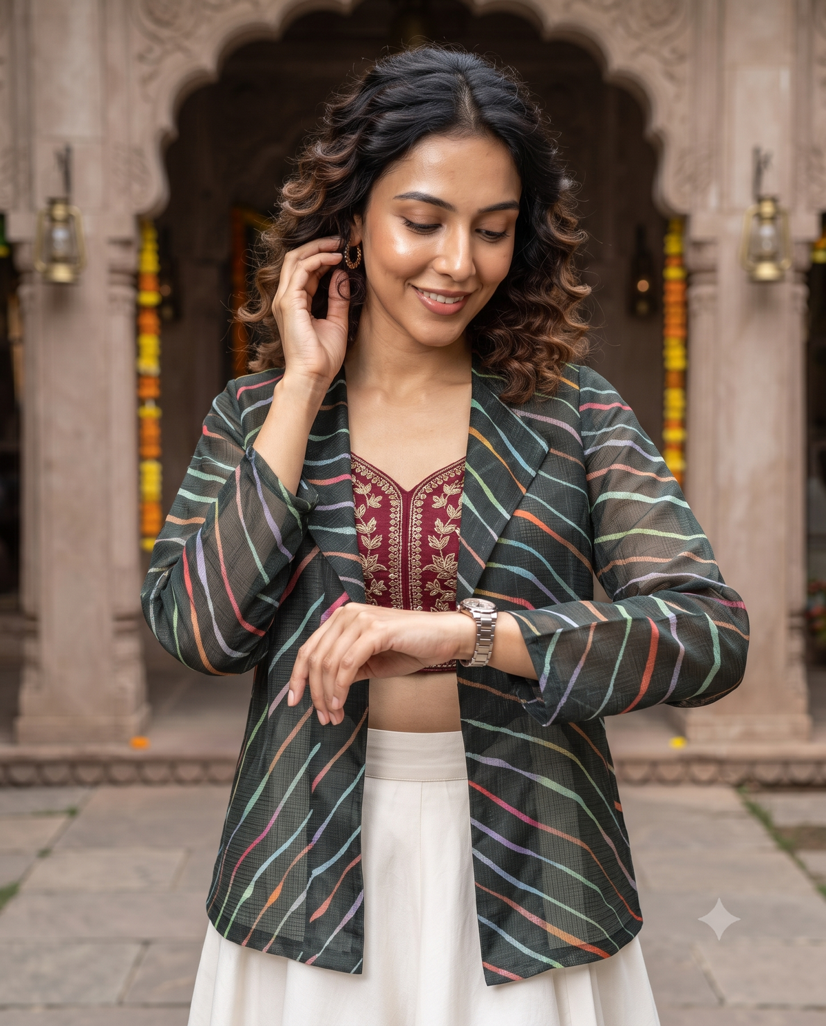 🔥 Own Every Celebration – Premium Black Leheriya Women's Jacket