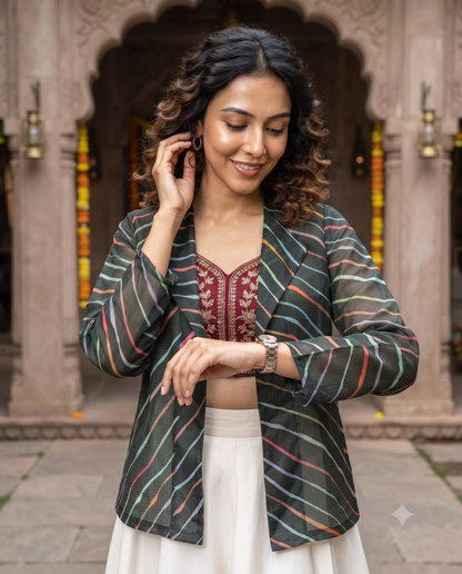 🔥 Own Every Celebration – Premium Black Leheriya Women's Jacket