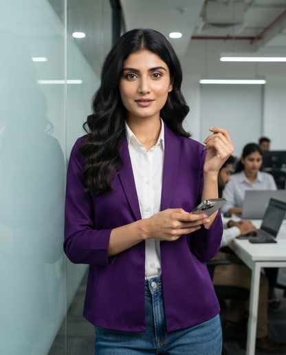 Solid Edit : Plain Indiigo Purple Jacket For Women