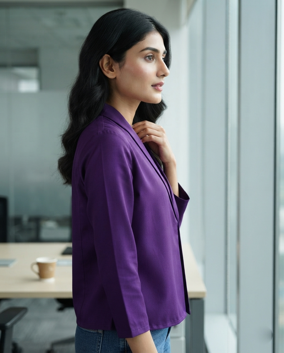 Solid Edit : Plain Indiigo Purple Jacket For Women