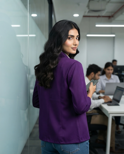 Solid Edit : Plain Indiigo Purple Jacket For Women
