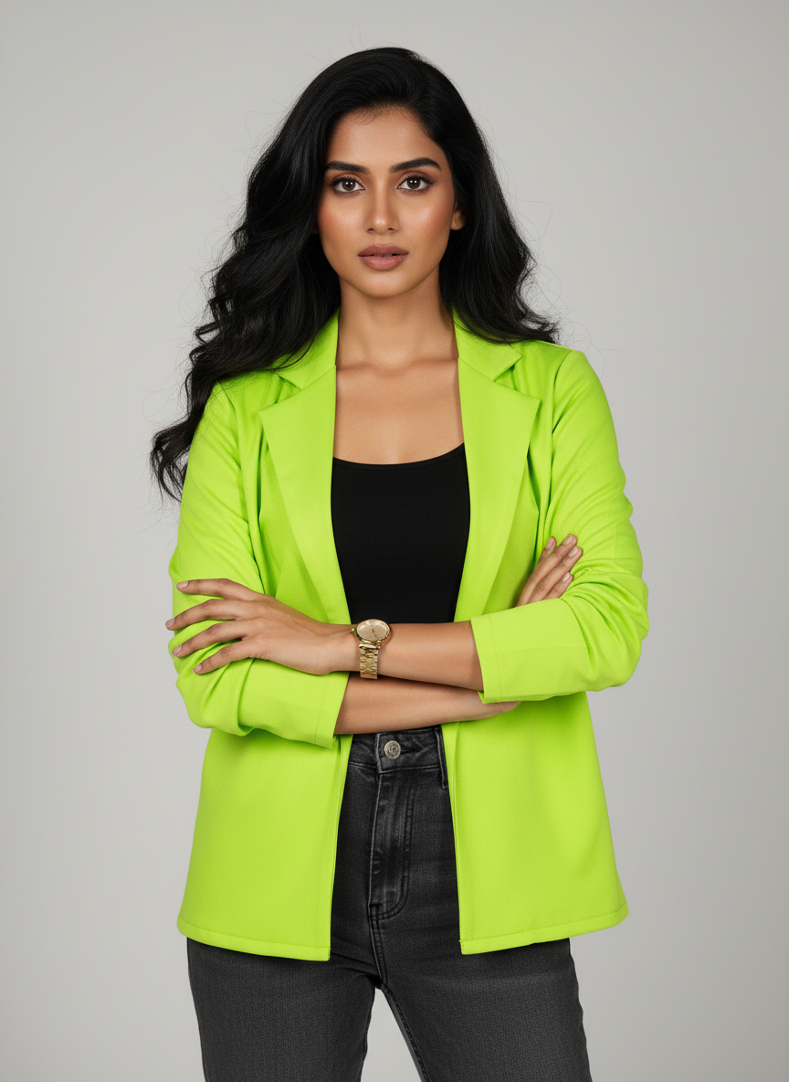 Solid Edit : Plain Kelly Green Jacket For Women