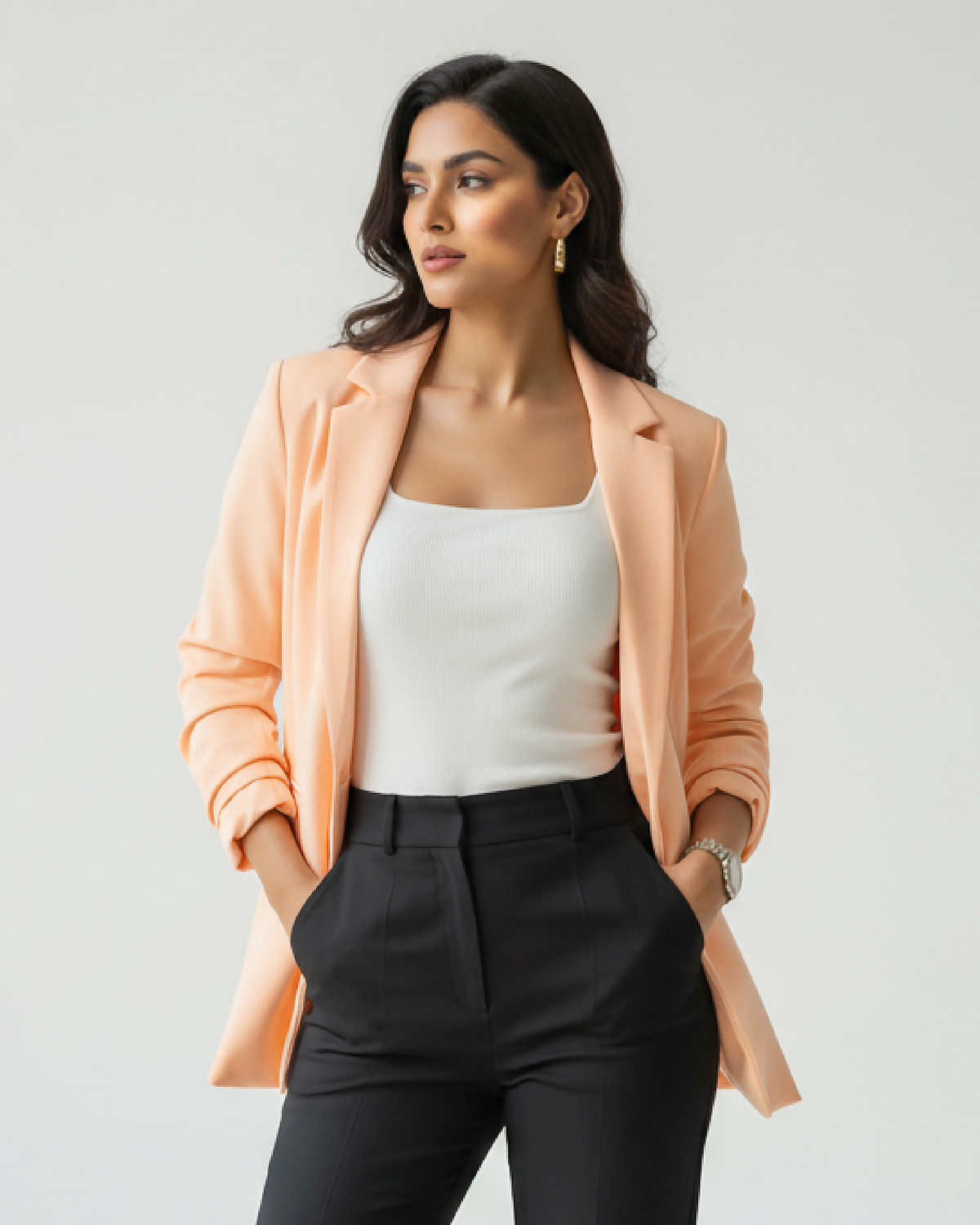 Solid Edit : Plain Light Orange Jacket For Women