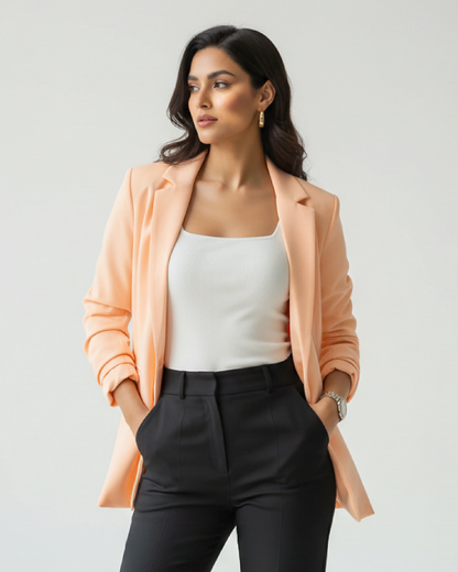 Solid Edit : Plain Light Orange Jacket For Women