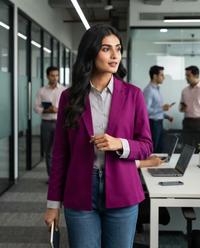 Solid Edit : Plain Indiigo DarkPurple Jacket For Women
