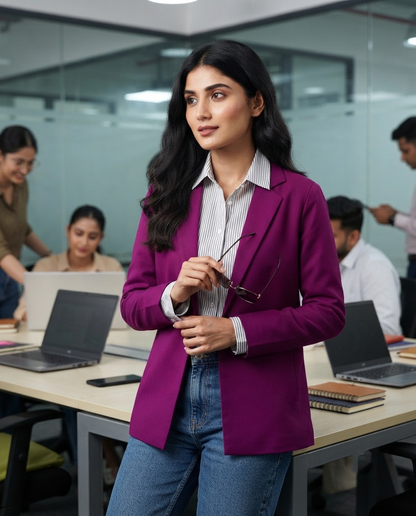 Solid Edit : Plain Indiigo DarkPurple Jacket For Women