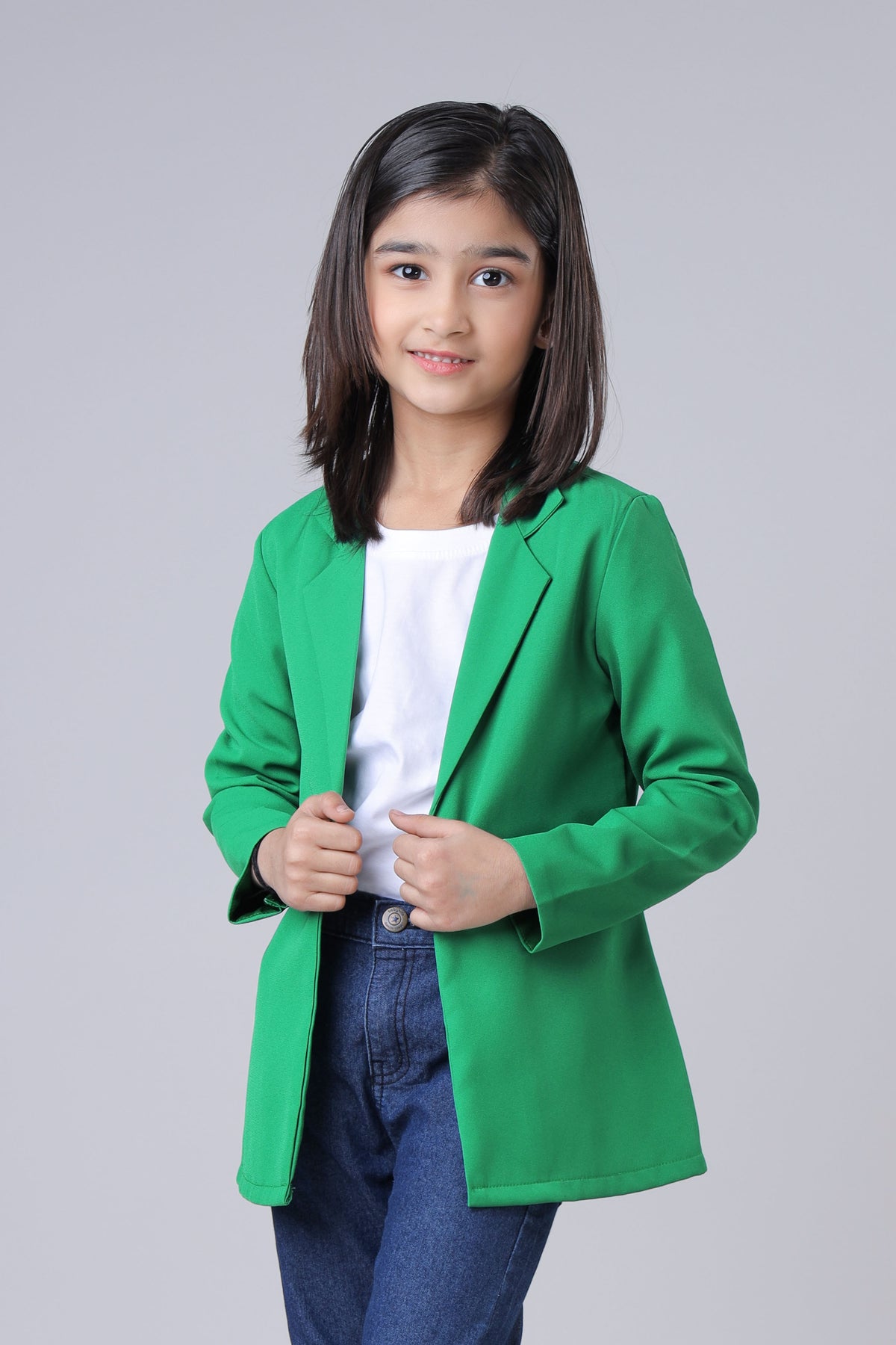 Girls Modern Solid Green Jacket